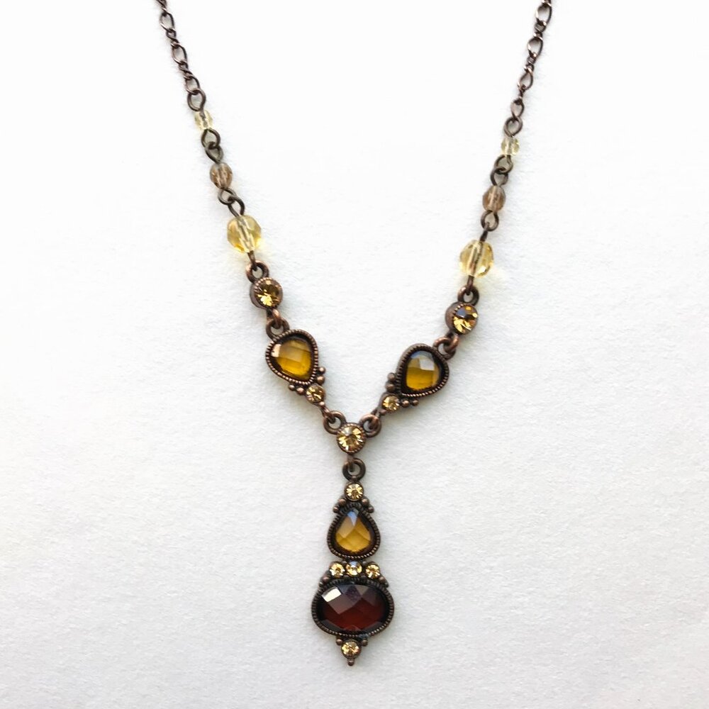 Vintage 2028 Multi-Gem Copper Necklace • Topaz, Red & Peach Gems